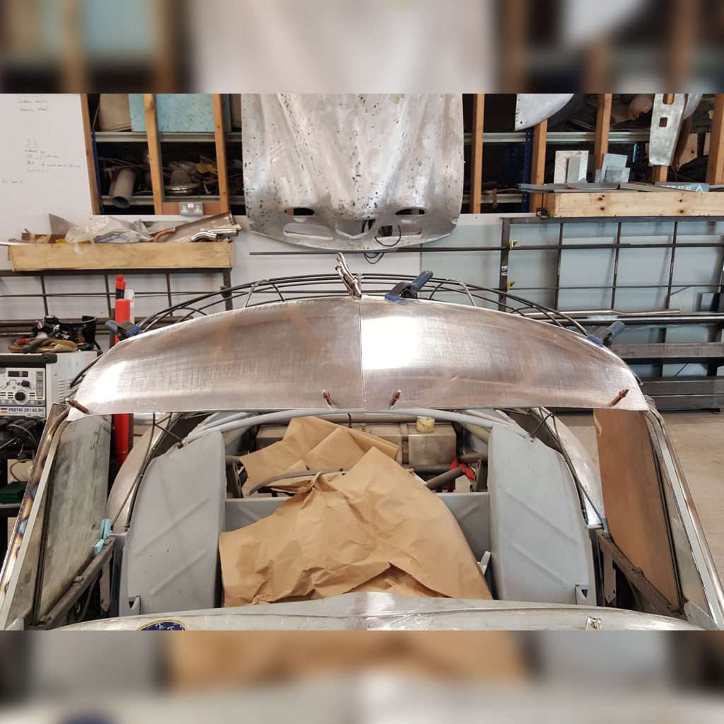 We've started the aluminium sheet work on the 1953 Jowett Jupiter, which involves cutting flat sheet, English wheeling, welding and finishing it off. It's amazing to see the skill that goes into this process!